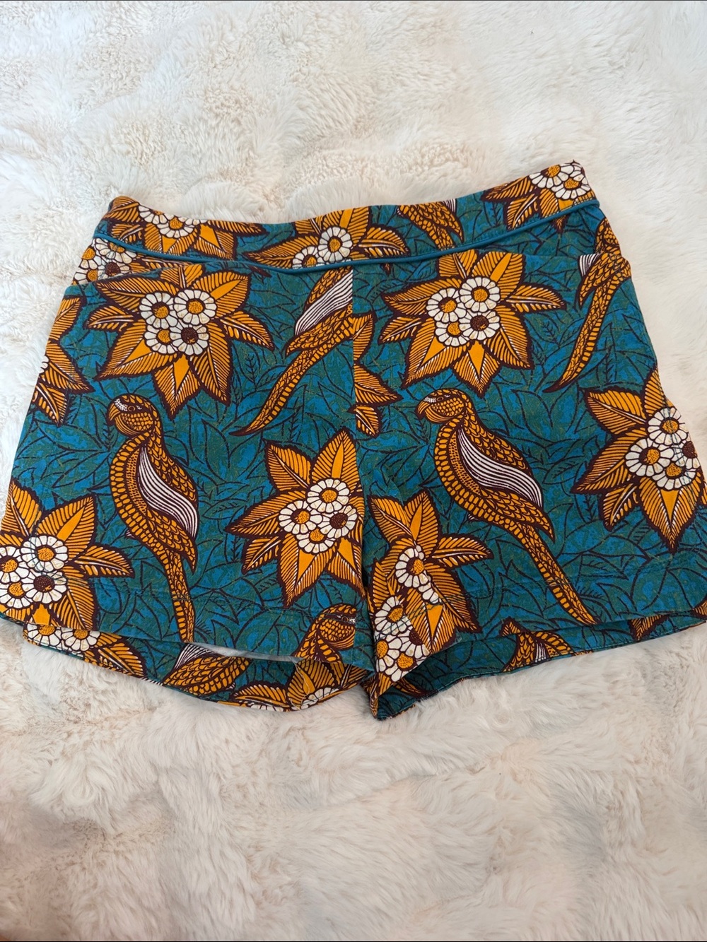elevenses Teal & Mustard Bird-Print Women’s Shorts